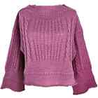 Vintage 80s Pink Flared Sleeve Mod Sweater Crochet Knit Crop Mock Neck Women's S
