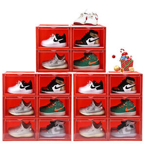 1/2/4/6Pcs Red Shoe Storage Box Magnetic Sneaker Case Stackable Container XL