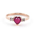 Fashion Simple Rose Gold Heart Red Zircon Ring Anniversary Jewelry Size 7
