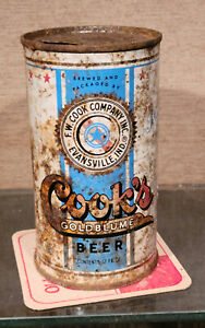 1950 COOKS GOLDBLUME STEEL FLAT TOP BEER CAN EVANSVILLE INDIANA  ALABAMA TAX LID