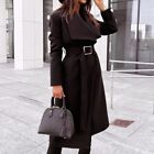 Casual Simple Long Sleeve Button V-Neck Strap Long Coat Trench All-Match