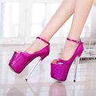 Womens Peep Toe 19cm Ankle Strap Heels Patent Leather Crossdresser Shoes Plus sz