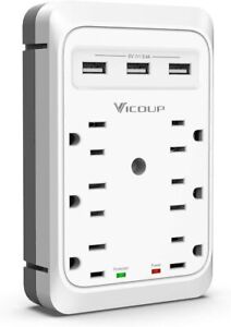 Wall Mountable USB Surge Protector Power Strip with 4 USB Ports 6 Outlet Plugs