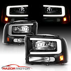 1999-2004 [LED C Bar] For Ford F250/F350 Superduty Excursion Black Headlights (For: 2002 Ford F-350 Super Duty Lariat 7.3L)