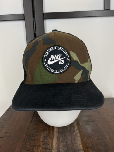 Nike SB Hat Cap Snap Back Mens One Size Green Camo Trucker Est 2002 Cotton Poly