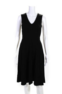 Club Monaco Womens V Neck Solid Sleeveless Pleated Midi Dress Black Size 00