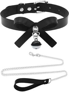 Black&White Bell Choker Collar and Leash Chain Set for Women - Cute Cosplay Acce
