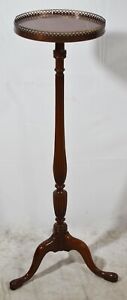 Large Mahogany Plant Stand Candlestick with Brass Gallery Williamsburg Style