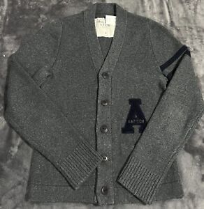 Abercrombie & Fitch Men's Varsity Button Embroidered Logo Cardigan Gray  Small