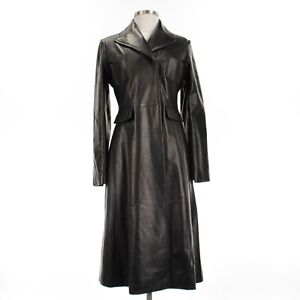 Hettabretz NWT Leather Trench Coat Size 42 ~US Medium in Solid Black