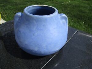 New ListingBrush McCoy Art Vellum 1930s Art Deco Pottery Mottled Matte Blue Fawn Vase