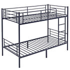 Metal Bunk Bed Twin Over Twin for Adult Teens Kid Bunk Bed with Flat Step Blue