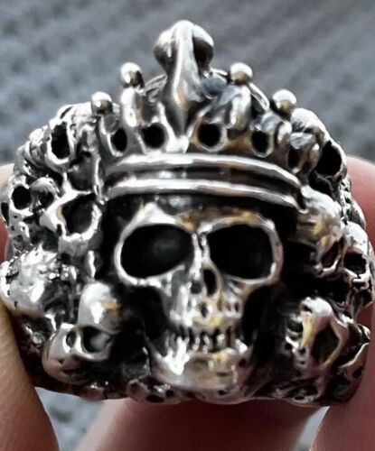 King Baby Studios .925 Fine Silver Skull Crown Ring Heavy Mint 62 G Retired