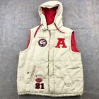 AKOO Vest Mens XL Beige Red Puffer Pockets Insulated Hiking Hooded Patches *