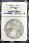 2008 W BURNISHED SILVER EAGLE NGC MS70 EARLY RELEASES BLUE LABEL
