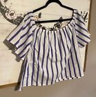Express Blue & White Babydoll Off the Shoulder Casual Shirt Top Large