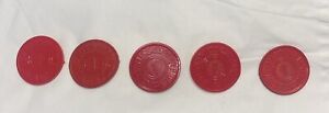 New ListingLot Of 5 Missouri Sales Tax Tokens, 1 Mill (1/10¢), RED Plastic Fractional Coins