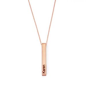 Rose Gold Plated Custom Name Engraved Bar Pendant Necklace for Women jewelry.
