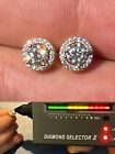Real 14k Gold Plated Iced Round Hip Hop Earrings Studs MOISSANITE Mens Ladies