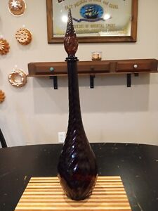 New ListingVintage Empoli Amethyst Purple Italian Glass Swirl Genie Bottle 26