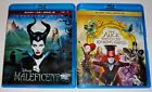 Disney Blu-ray DVD Lot - Maleficent (Used) Alice Through the Looking Glass (Used