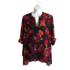 Catherines Women's Tunic Blouse Plus 2X 22/24W Floral Chiffon Lined 3/4 Sleeve