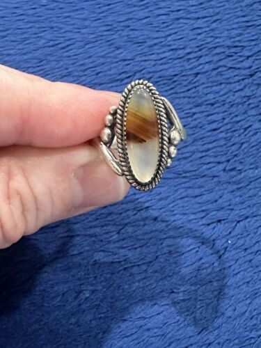 Vintage Sterling Silver Size 6.75 Montana Agate Ring, 5.9g