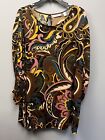 Susan Graver Top Womens Size 2X Brown Blue Paisley 3/4 Sleeve Stretch Polyester