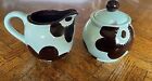 Laurie Gates Ware Handpainted Ceramic Creamer & Sugar With Lid Aqua And Brown