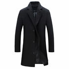 Mens British Coat Casual Wool Blend Trench Jacket Overcoat Warm Long Outwear Top