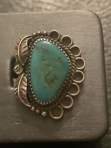 Vintage Sterling Silver Turquoise Old Pawn Navajo Native American Ring Size 8