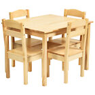 Kids 5 Piece Table Chair Set Pine Wood Children Play Room Furniture Natural New