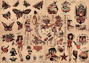 Sailor Jerry Traditional Vintage Style Tattoo Flash 5 Sheets 11x14