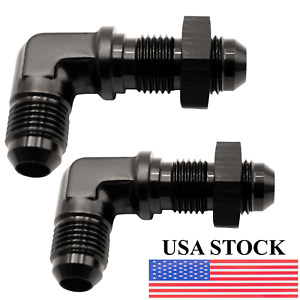 USA! 2 pieces Bulkhead Fitting -6 AN Male 90 Degree AN6 adapters With Nut Black