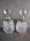 MATCHED PAIR ENGLISH STERLING COLLAR CUT GLASS PERFUME BOTTLES, CA 1900