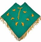 Vintage 60s 70s Mod Embroidered Tapestry Cape Cloak Poncho BOHO Teal Green