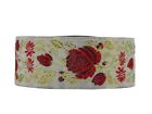 ~10yds Floral Woven Ribbon Trim- White,Red & Gold 1.37In