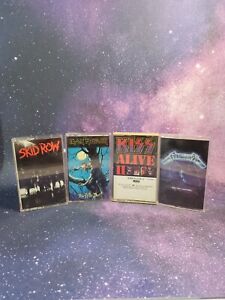 VTG Lot Of 4 90’s Heavy Metal Cassette Tapes Metallica Kiss Iron Maiden Skid Row