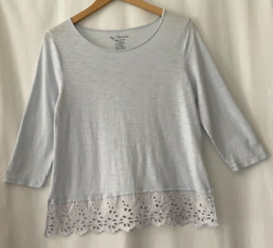 by chico's 🐶 size M 1  light blue slub tee shirt top lace hem 3/4 sleeves SALE!