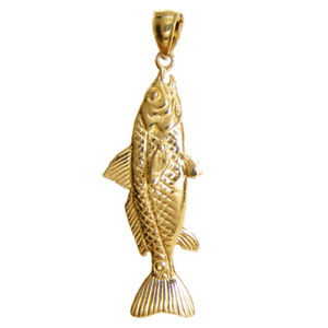 New 14k Gold 3D Red Drum Fish Pendant