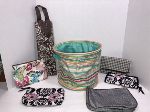 Thirty One Lot-barrel Drawstring Tote, Beverage Thermal, 3 Cosmetic , 2 Wallets