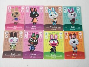 Animal Crossing amiibo Cards Rabbit Lot 8 HP Coco Genji Francine Tiffany Card