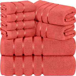 8 Pc Bath Linen Sets Viscose Stripe 600 GSM Ring Spun Cotton Towel Utopia Towels
