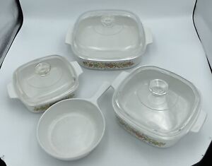 VINTAGE CORNING WARE SPICE OF LIFE Bakeware 1973 Set Of 4 French Inscription