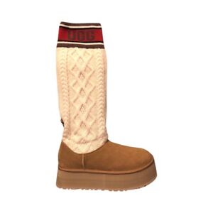UGG Women's Classic Sweater Letter Platform Suede Chestnut Boots 1144045