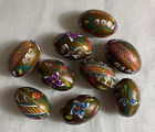 Pysaky Easter Eggs Lot Of 9 Polish Folk Art Craft Gold Turned Wood Vintage