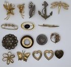 Lot of 17 Unmarked Vintage Pins Brooches Assorted Sizes, Colors and Materials