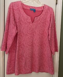 FRESH PRODUCE Cotton Pink Floral 3/4 Sleeve Tunic Knit TOP T Shirt M L