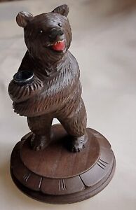 Vintage Hand Carved Happy Wooden Bear with Honey Pot, 5