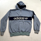 Adidas Mens Pullover Large Made in Austria Blue 1/3 Zip Track Hooded Spellout